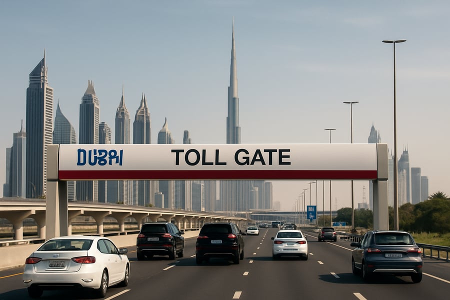 Dubai highway with toll gate Dubai highway with toll gate